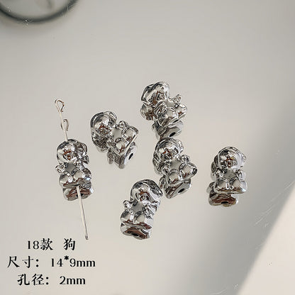 Cartoon Metal Beads Silver Pink Tone Playful Enamel 10pcs 18