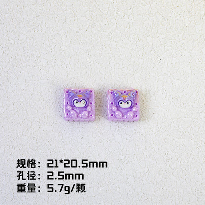 Cartoon Square Resin Beads 20mm Glossy Colorful 10pcs 7