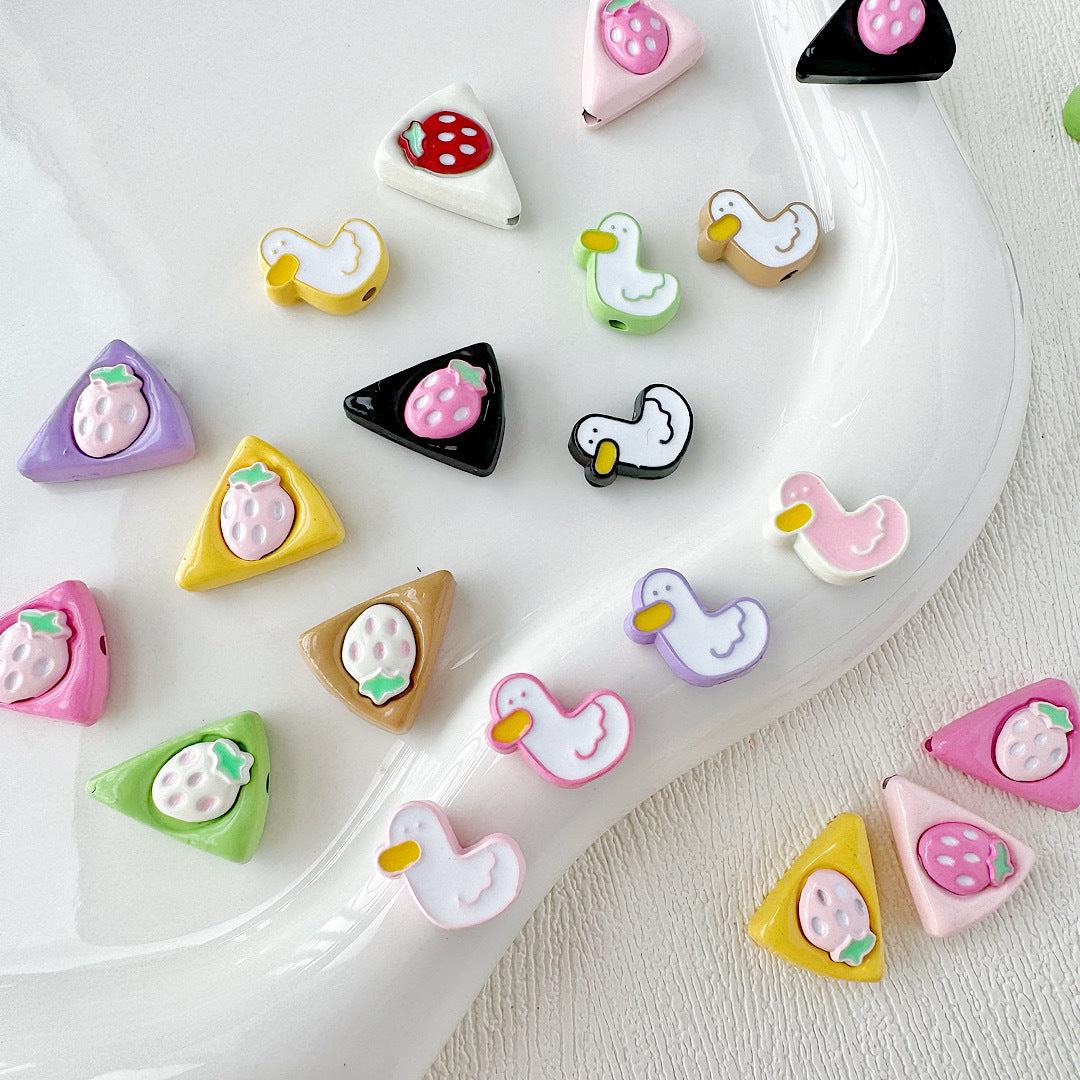 Baking Painted Duck and Strawberry Cake Metal Beads 13/10mm 20pcs 2