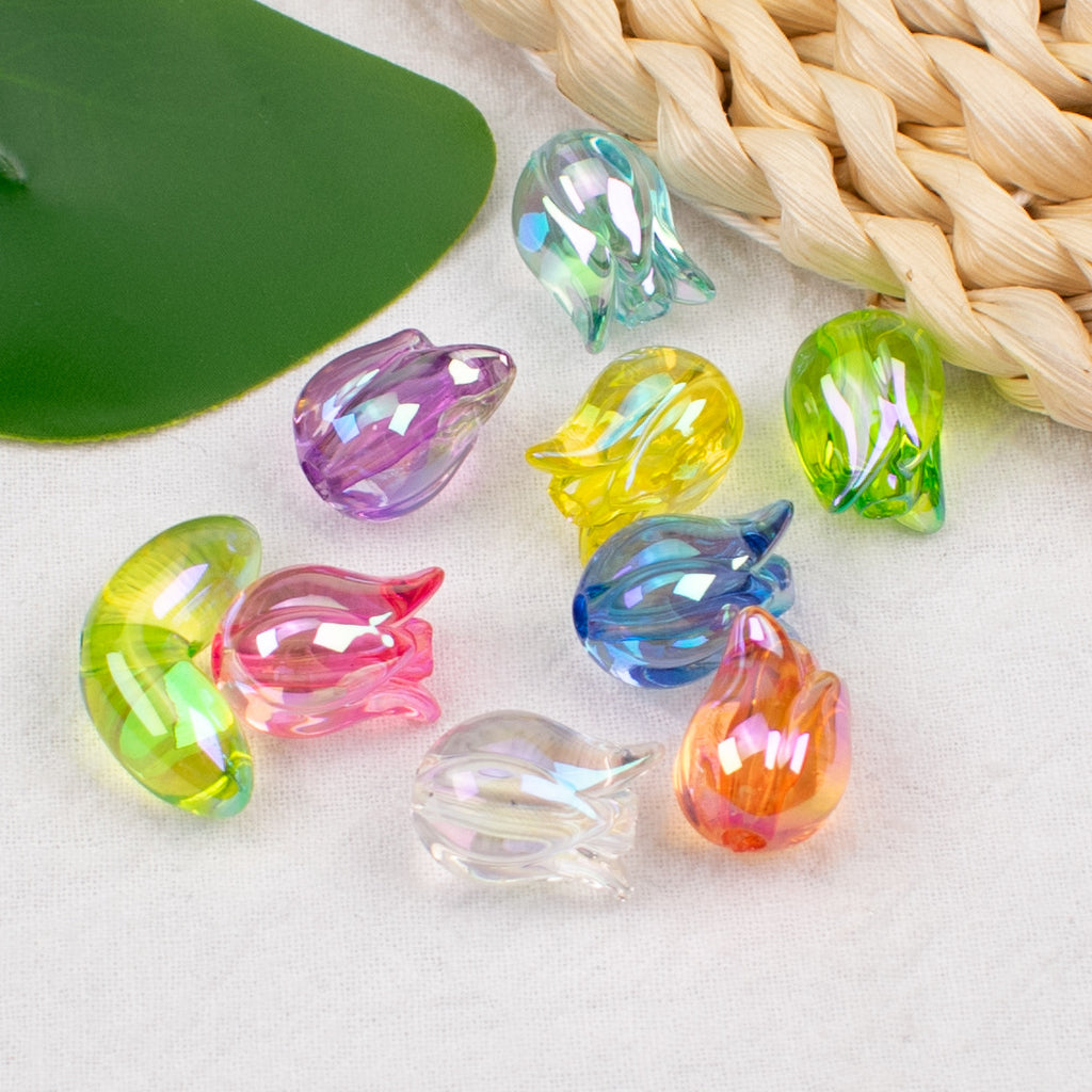 Transparent Plating Tulip Acrylic Beads 12x16mm Colorful 20pcs