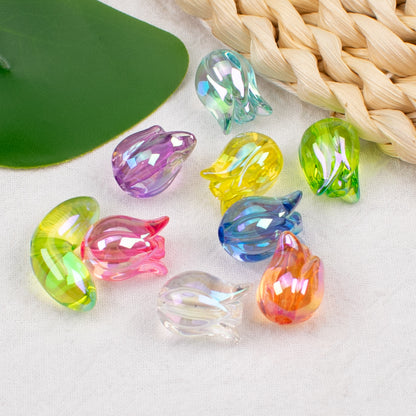 Transparent Plating Tulip Acrylic Beads 12x16mm Colorful 20pcs