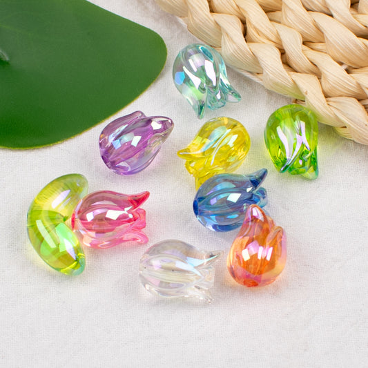 Transparent Plating Tulip Acrylic Beads 12x16mm Colorful 20pcs