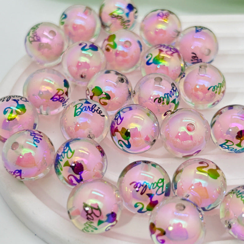 Plating Acrylic Beads 16mm Barbie Printed Colorful Mixed 50pcs 7