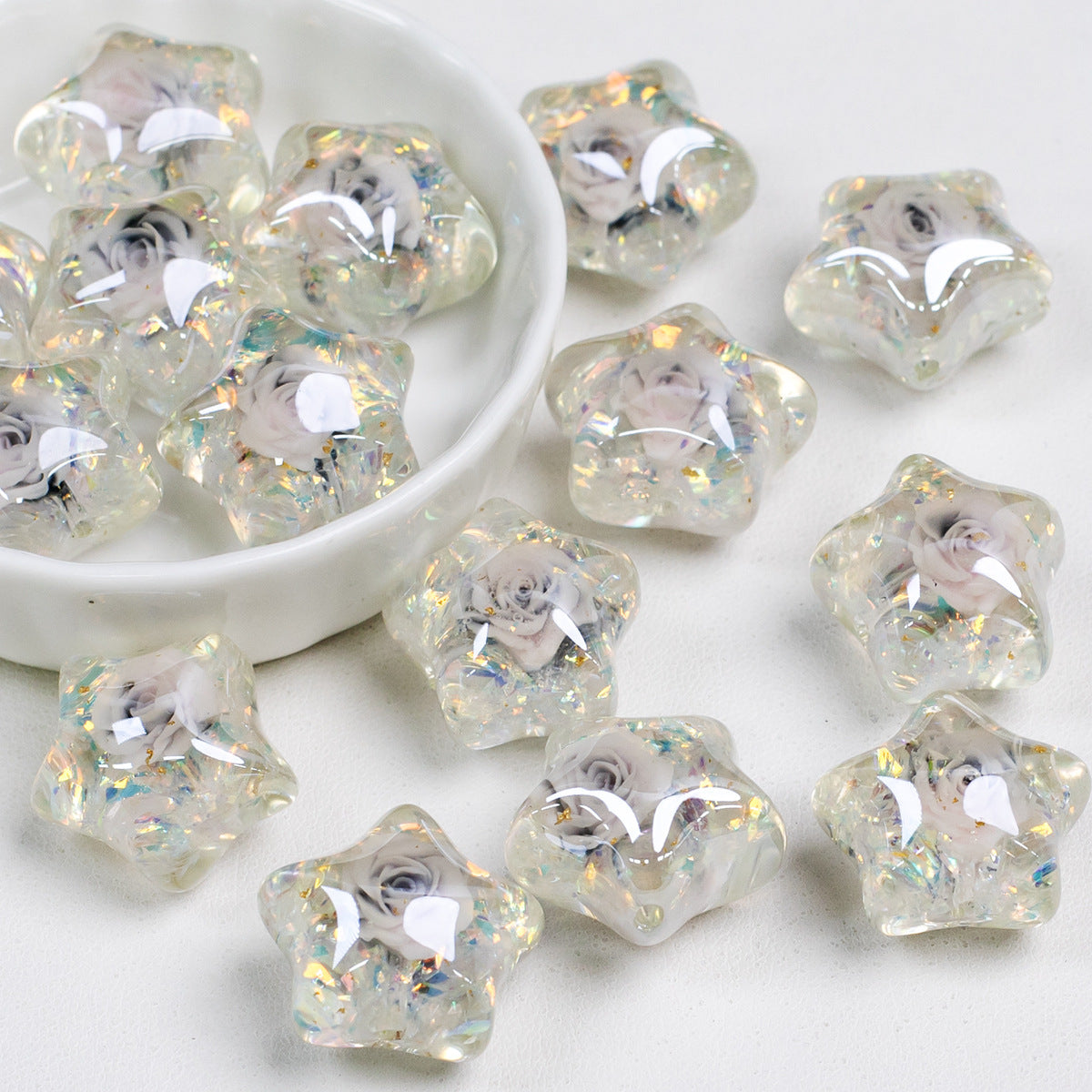 Glitter Rose Star Resin Beads 22mm Sparkle Mixed Colors 10pcs 13