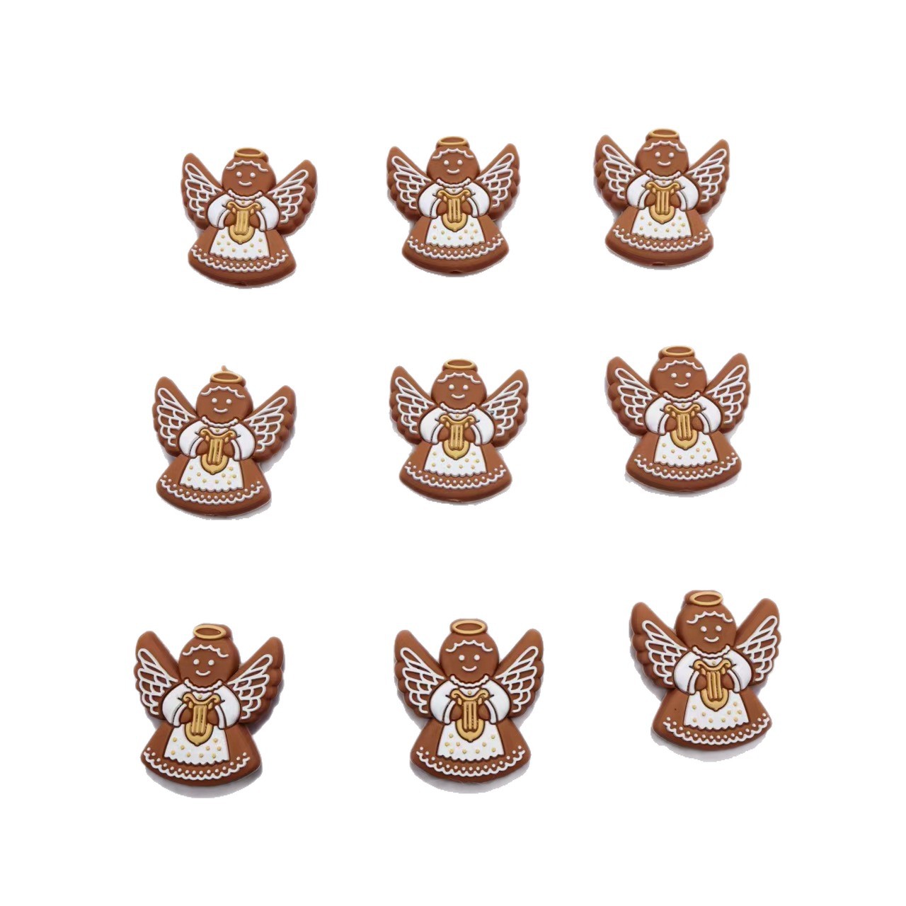 Silicone Focal Beads Gingerbread Man Angel White Wings 20pcs 5