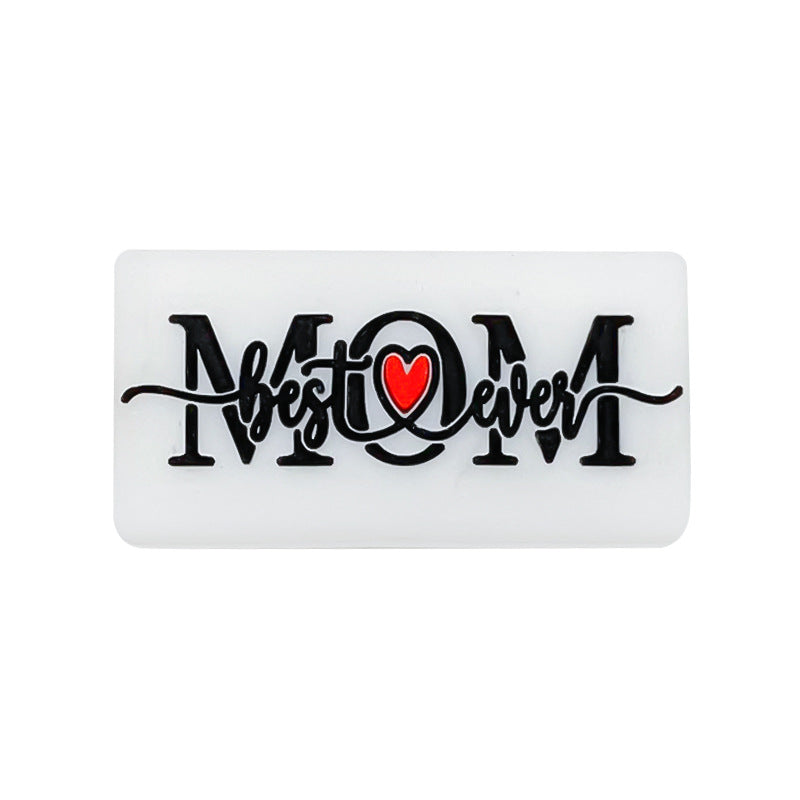 Silicone Focal Beads Love Dad Or Mom Rectangular Black White 20pcs 9