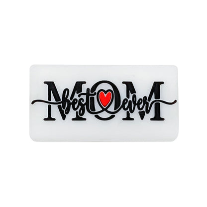 Silicone Focal Beads Love Dad Or Mom Rectangular Black White 20pcs 9