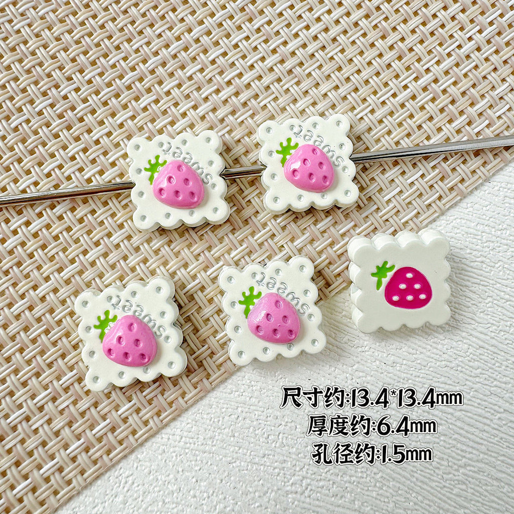 Strawberry and Mouse Metal Beads 13mm Pastel Painted Cookie Design 10pcs 6