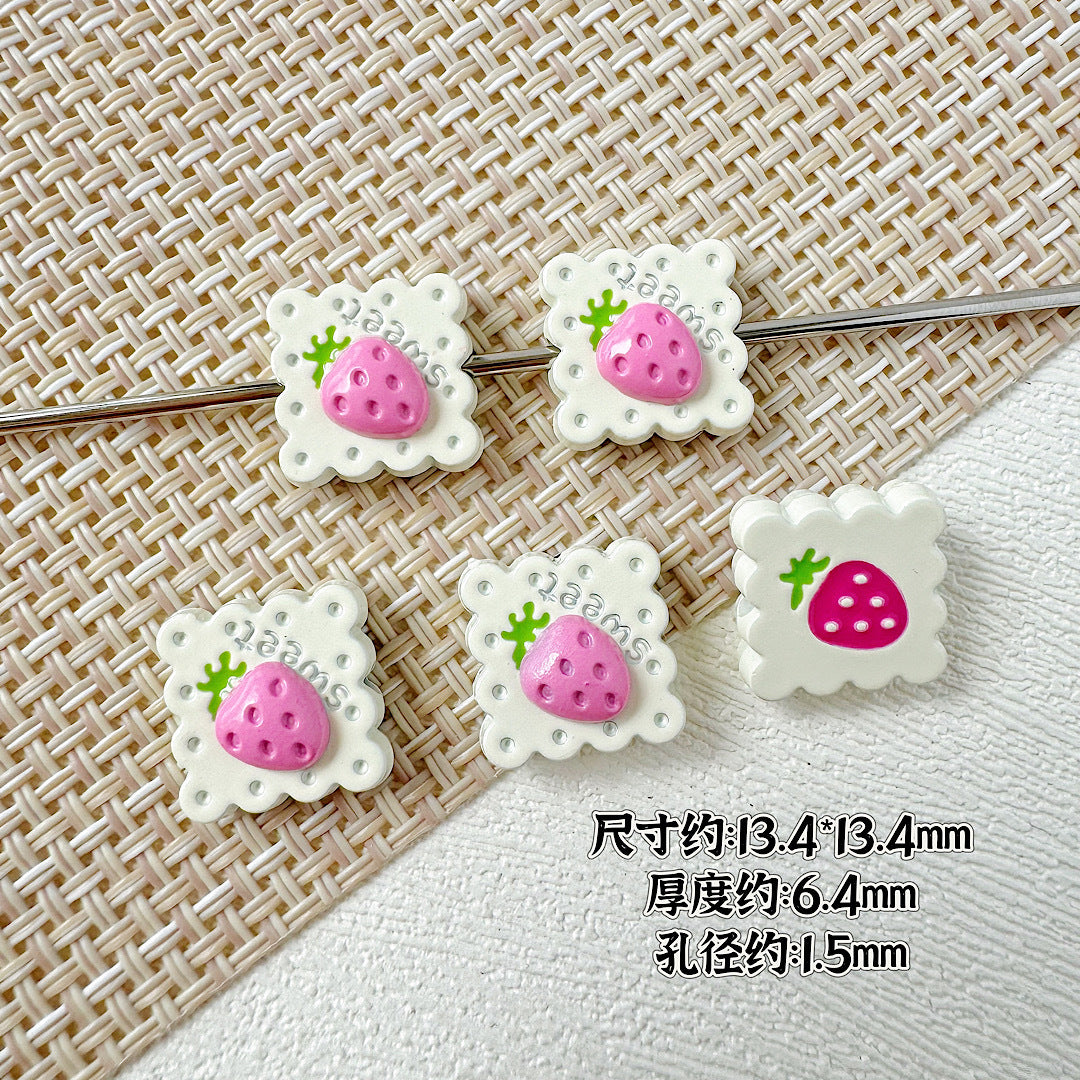 Strawberry and Mouse Metal Beads 13mm Pastel Painted Cookie Design 10pcs 6