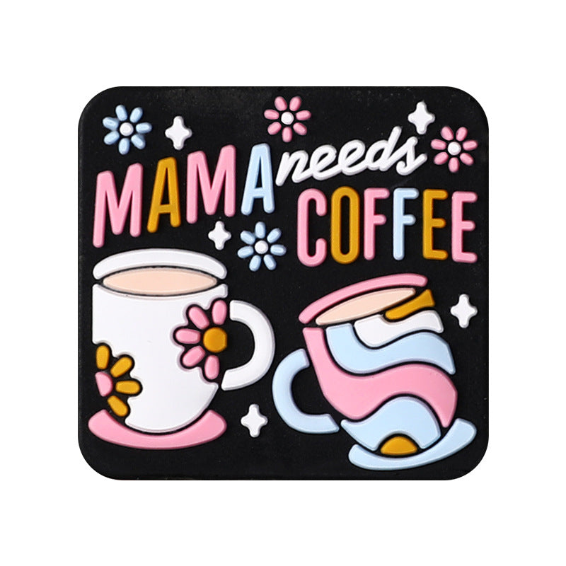 Silicone Focal Beads Mom Alphabet Cheerful Sunflower Black Background 20pcs 5