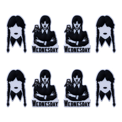 Silicone Focal Beads Wednesday Girl Bold Black and White 20pcs