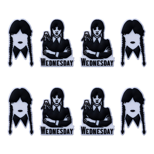 Silicone Focal Beads Wednesday Girl Bold Black and White 20pcs