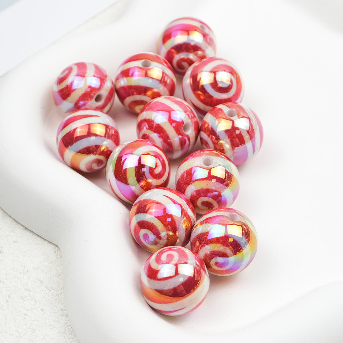 UV Plating Round Acrylic Beads 16mm Lollipop Rotating Pattern 50pcs 7
