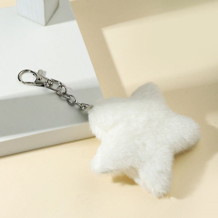 Plush Star Keychain Five-Pointed Soft Fuzzy Pink Charm 4