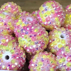 Rhinestone Bubblegum Beads 10-22mm Yellow Rose Red Textured 5pcs 2