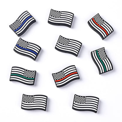 Silicone Focal Beads Red Blue Flag With Single Colored Stripe 20pcs 4