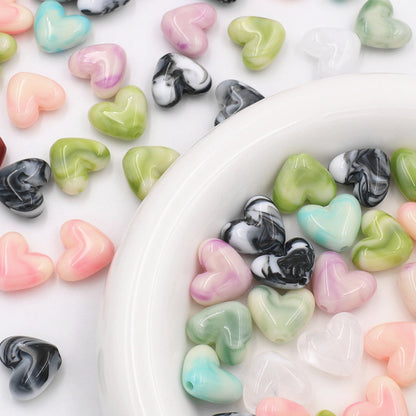 Marble Texture Heart Acrylic Beads 17mm Gradient Color Mixed 40pcs