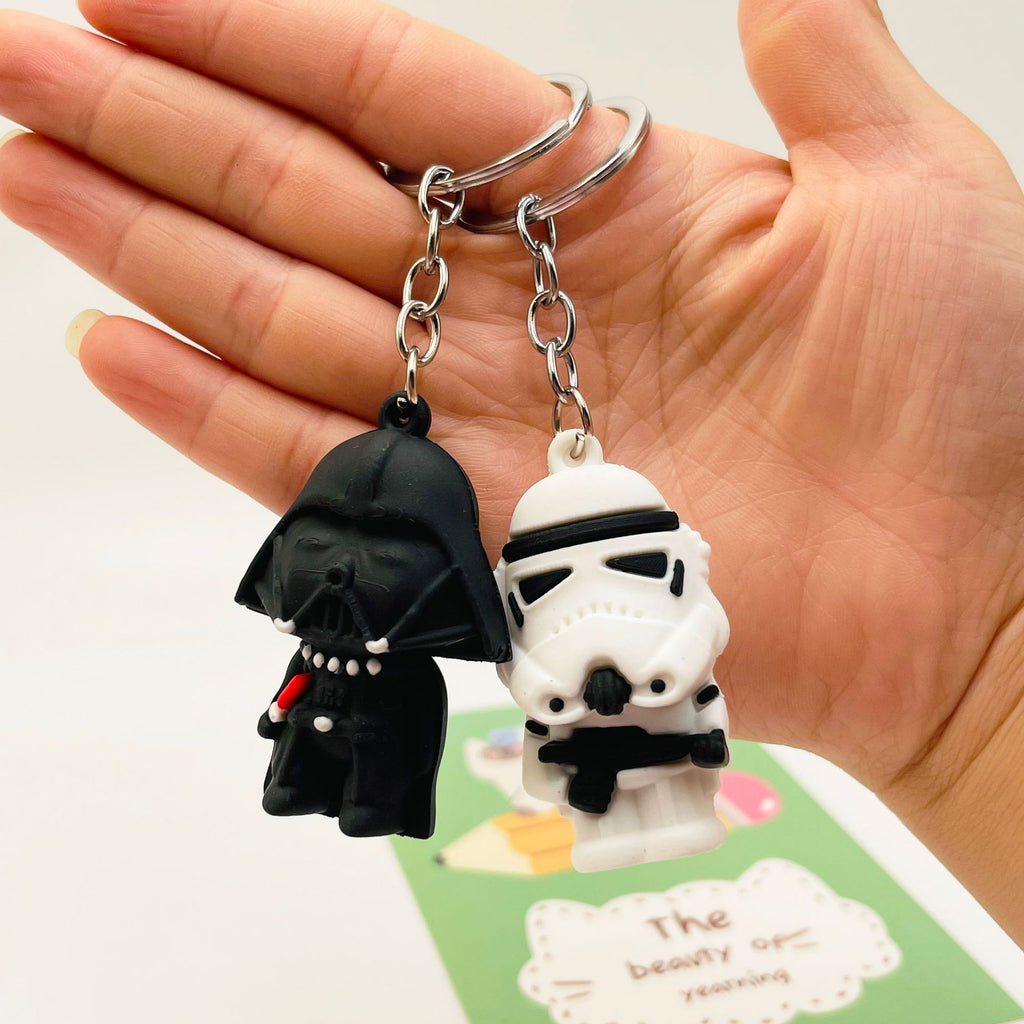 PVC Samurai Keychain Soft Rubber Cartoon Helmet Black and White