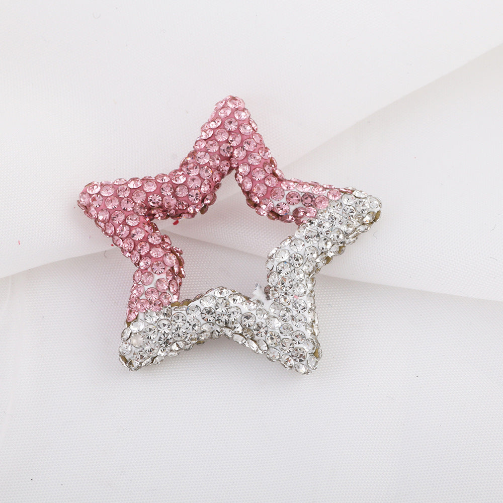 Shimmer Hollow Heart Frame Polymer Clay Rhinestone Beads 32mm 6pcs 24