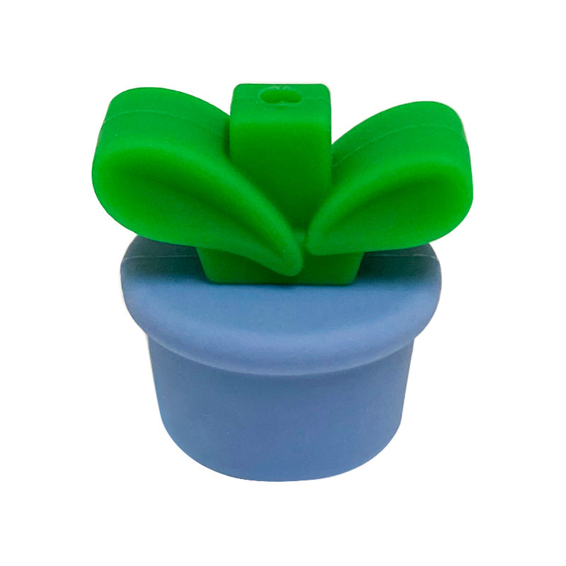 Silicone 3D Focal Beads Flowerpot Grass With Leaf Cluster 20pcs 13
