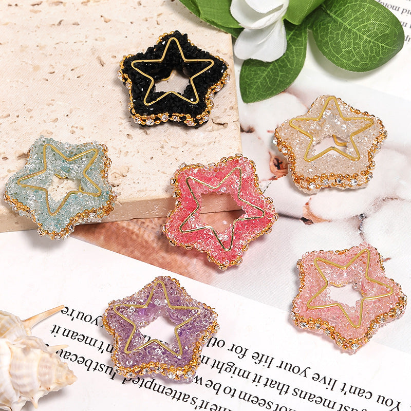 Hollow Star Rhinestone Beads 31mm Pastel Pave Gold Edges 10pcs 4