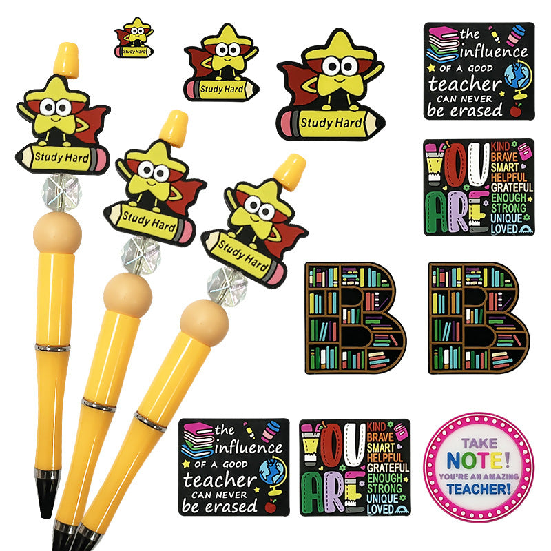 Silicone Focal Beads Alphabet Learning Series Star Mascot Holding Pencil 20pcs