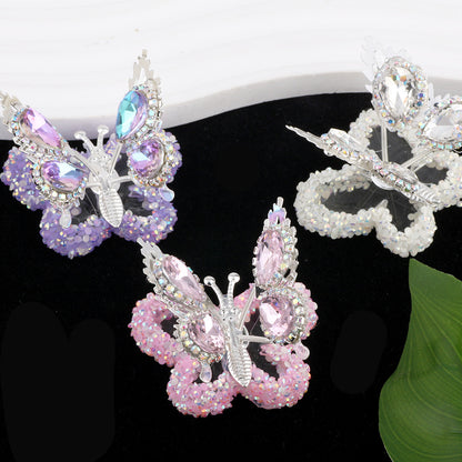 Fancy Butterfly Rhinestone Beads Alloy Spring Action Wings 5pcs