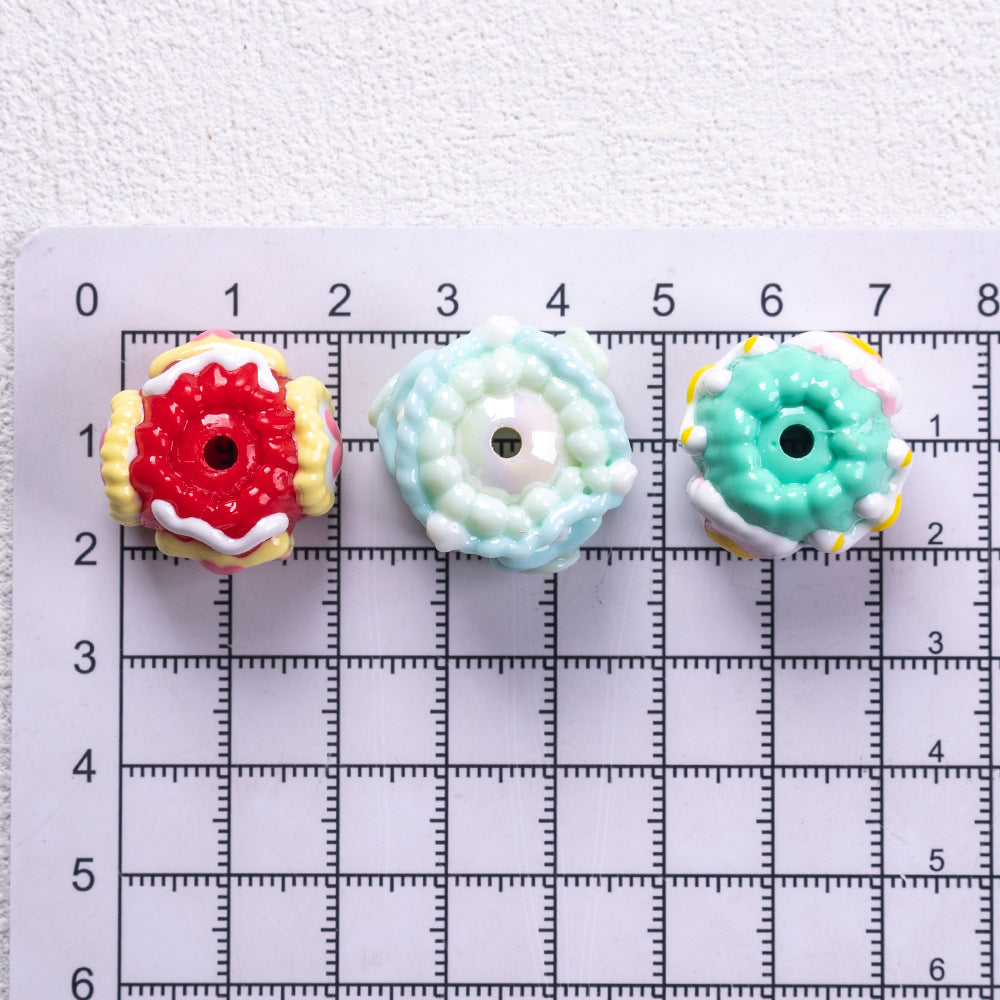 Hand Painted Heart and Flower Acrylic Beads 18-20mm Pastel Enamel 10pcs 4