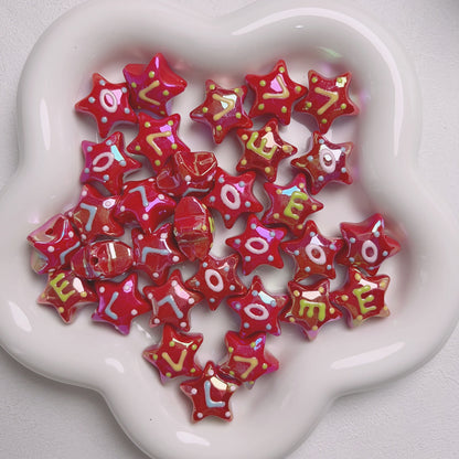 Hand-Painted Star Acrylic Beads 22mm Glossy Pastel 5pcs 14