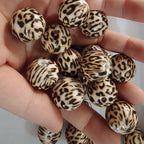 Printed Bubblegum Beads 20mm Coffee Leopard Print Round 10pcs 2