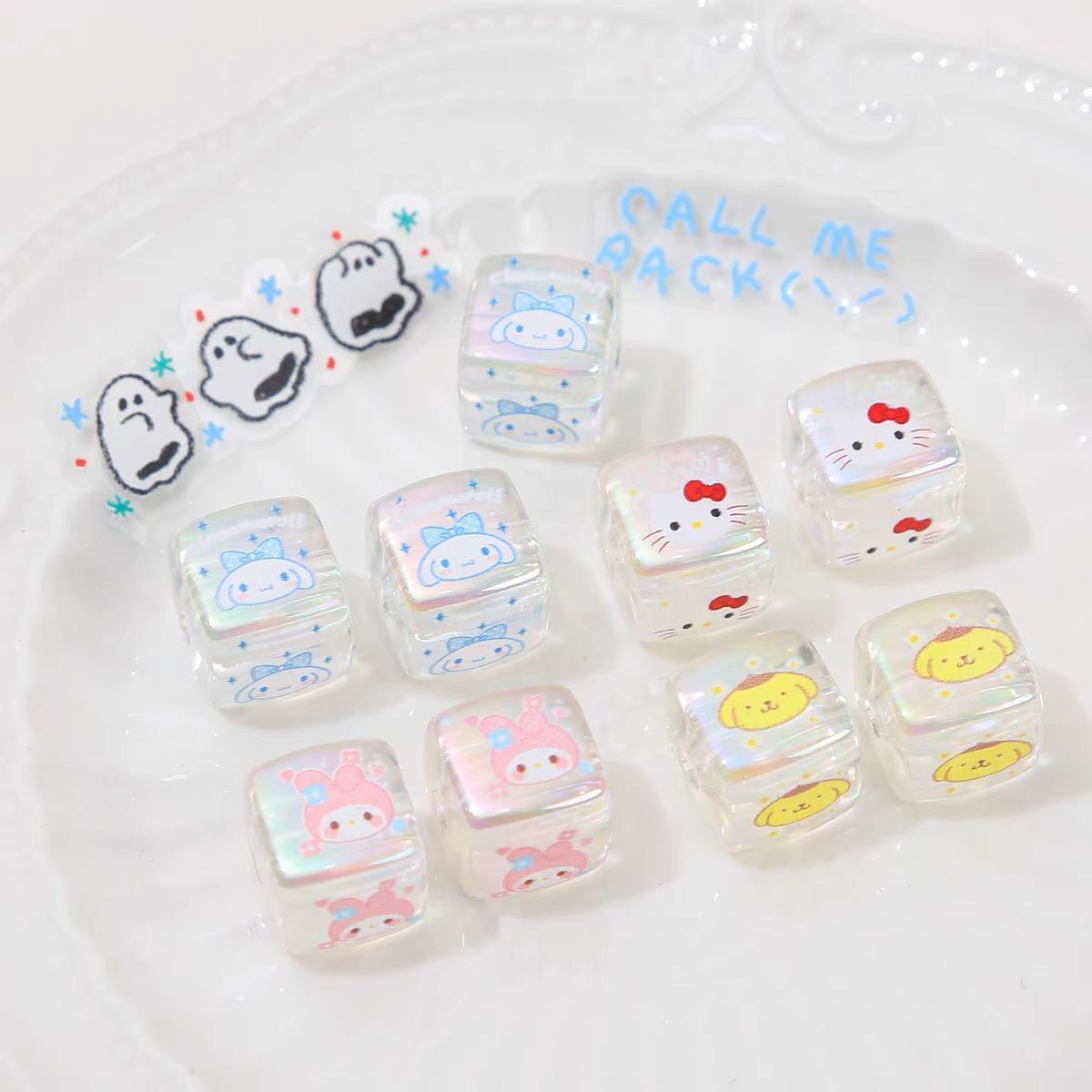 Clear Square Acrylic Beads 14mm Sanrio Cartoon Designs 10pcs 2