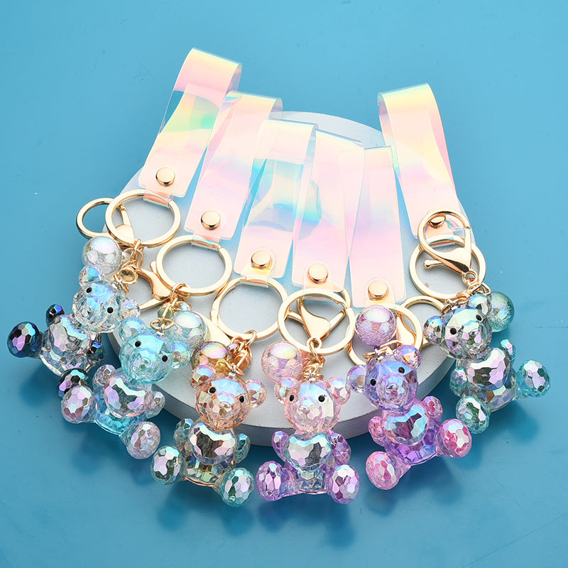 Acrylic Bear Keychain Faceted Iridescent Strap 14cm