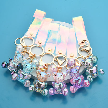 Acrylic Bear Keychain Faceted Iridescent Strap 14cm