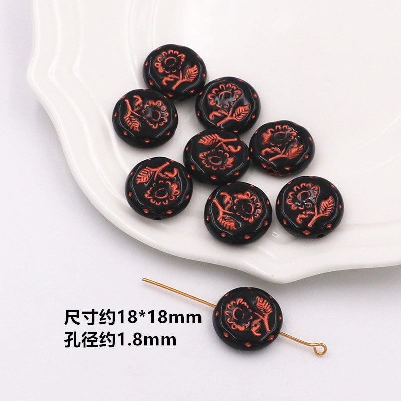 Painted Acrylic Beads Black Red Series Carved Patterns 100pcs 2