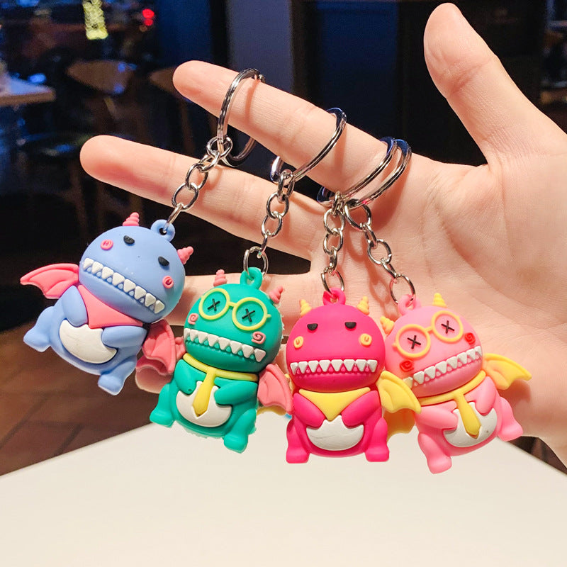 Silicone Dinosaur Keychain Cartoon Animal with Wings and Smile