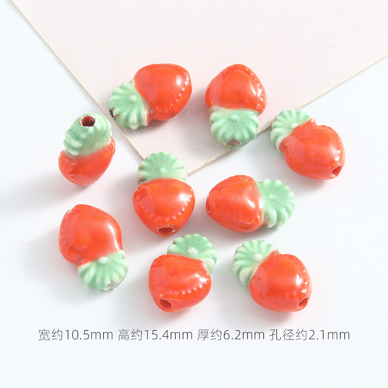 Hand Painted Heart Pineapple Ceramic Beads 15mm Glossy Pastel 10pcs 7