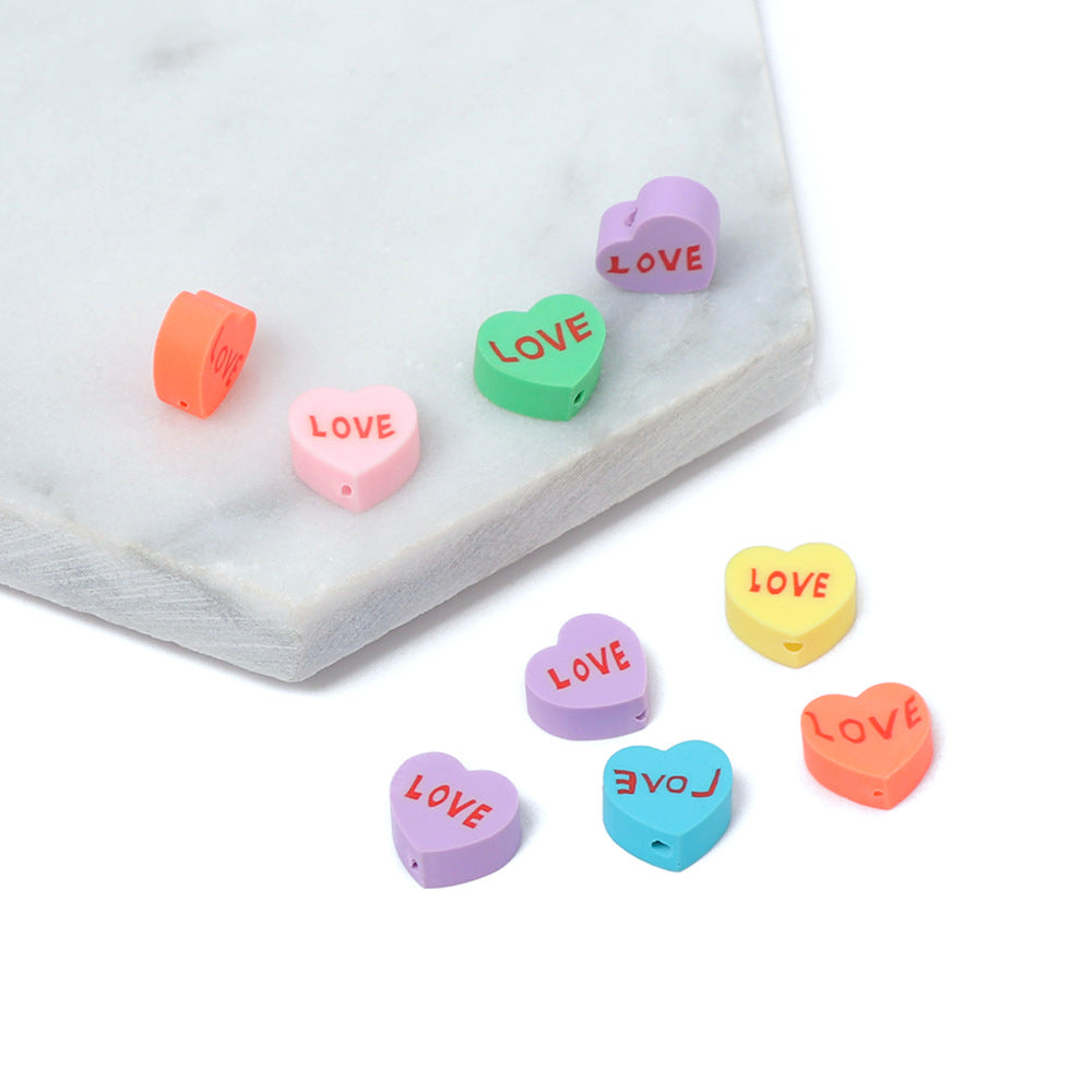Heart Clay Beads 10mm Love Letter Pastel Colors Polymer 100pcs 4