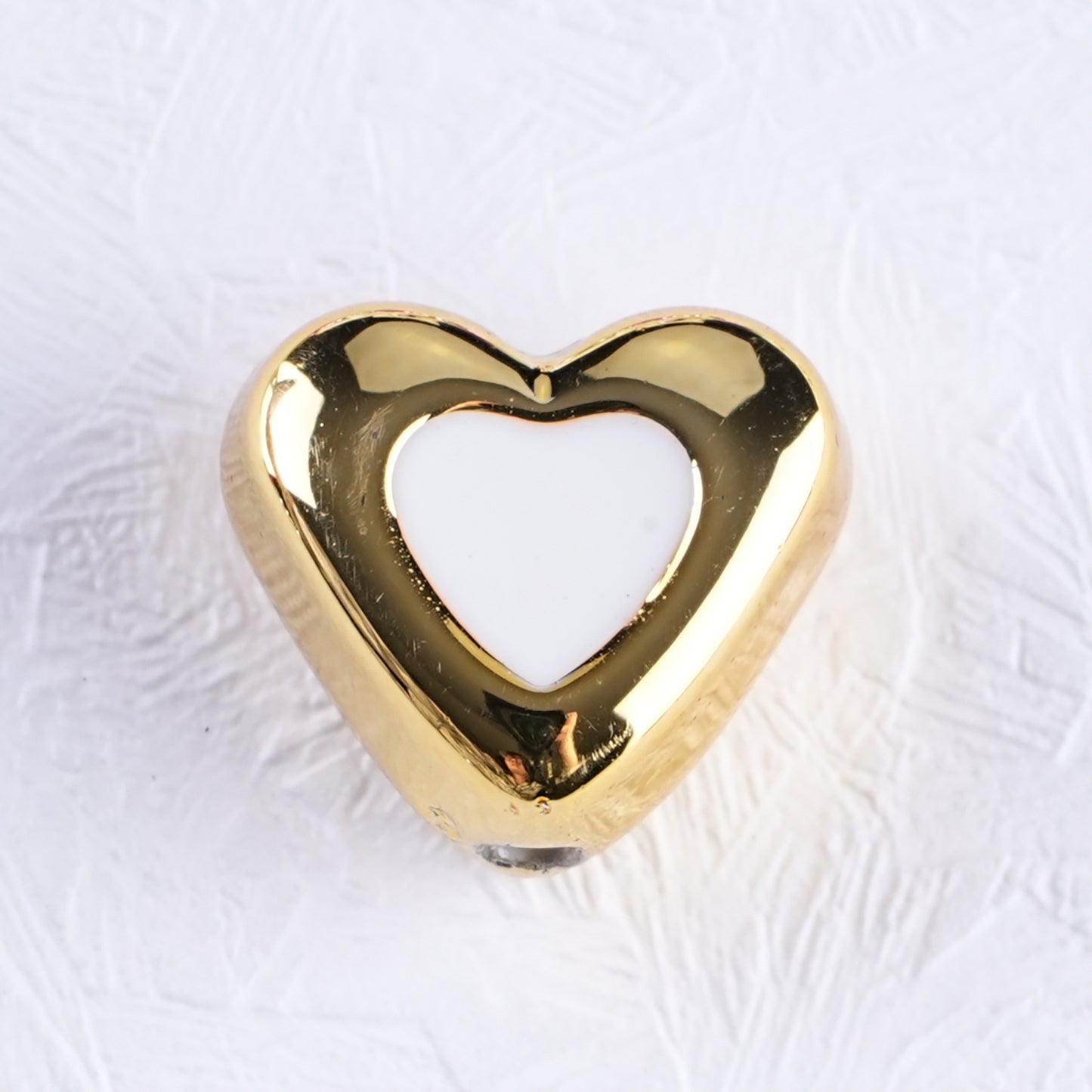 Metal Dual Color Heart Acrylic Beads 15mm Shiny Hollow 50pcs 7