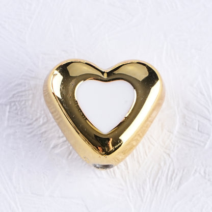 Metal Dual Color Heart Acrylic Beads 15mm Shiny Hollow 50pcs 7