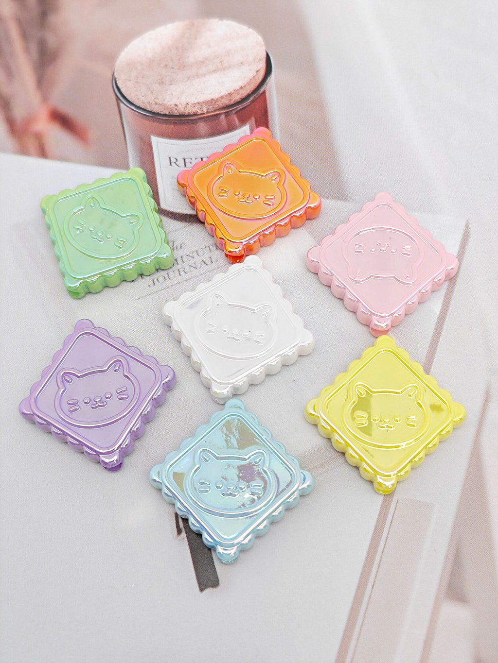 Plating Cat Biscuits Acrylic Beads 21x6mm Pastel Rainbow Glossy 50pcs 6