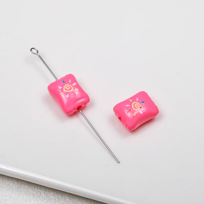 Sun Pattern Square Acrylic Beads 14mm Colorful Candy Bag 20pcs 7