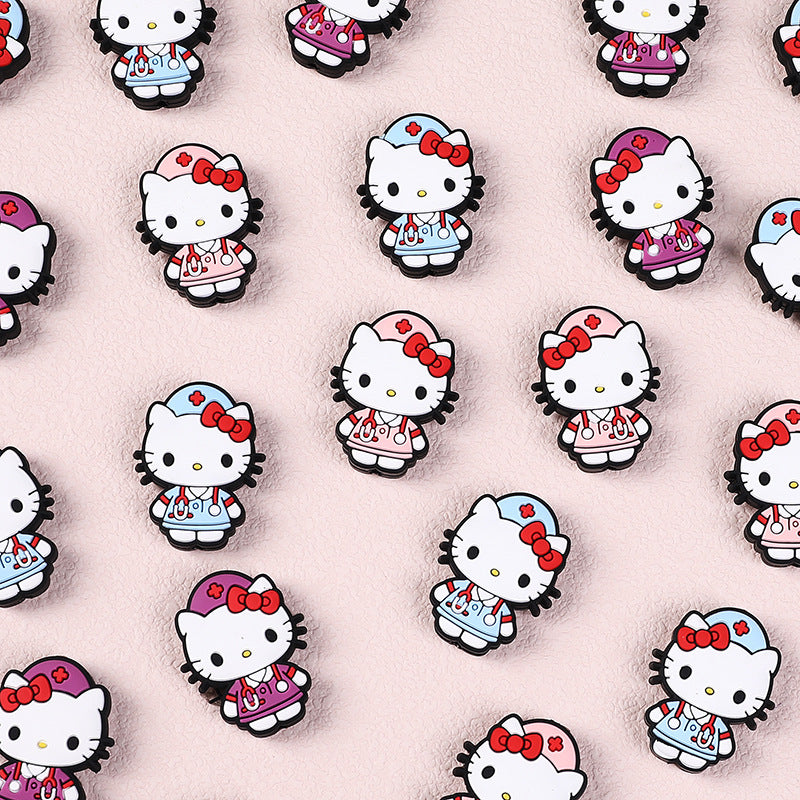 Silicone Focal Beads Nurse Hello Kitty Pink Blue Purple Uniforms 20pcs 2