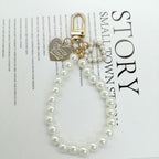 Pearl Heart Beaded Keychain with Gold Accents Elegant Charm 9