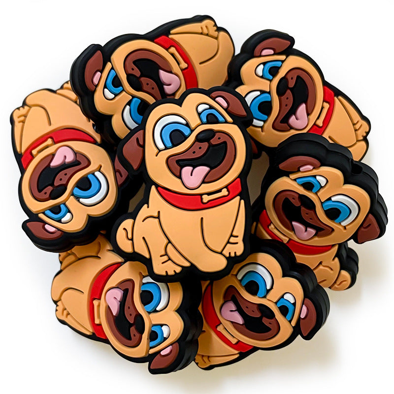 Silicone Focal Beads Animal Puppy Orange Pug Blue Eyes 20pcs 4