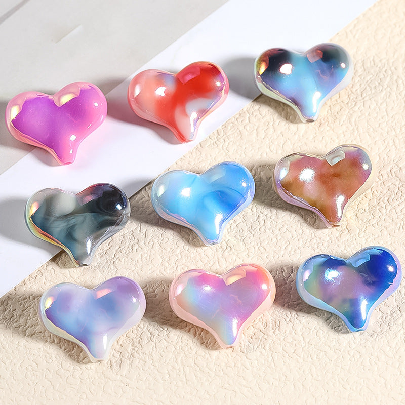 UV Finish Heart Acrylic Beads 21.5mm Vibrant Marbled Colors 50pcs 4