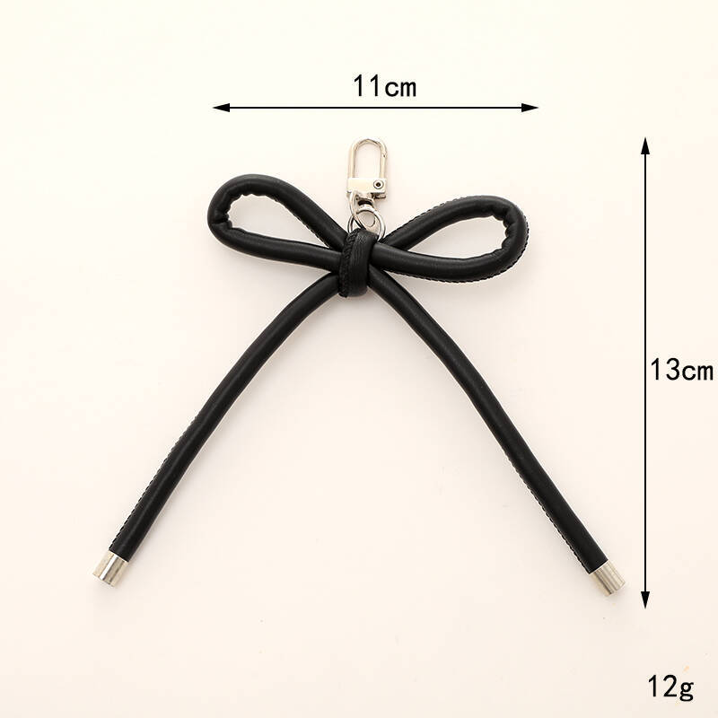 Colorful PU Leather Bow Keychain with Silver Tone Metal 3pcs 2