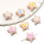 Hand Painted Star Acrylic Beads 19x12mm Pastel Letter 2pcs 6