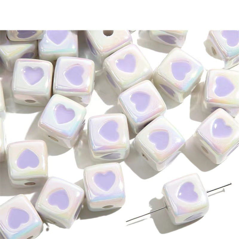 Plating Heart Acrylic Square Beads 12mm Glossy Two-Color 50pcs 5