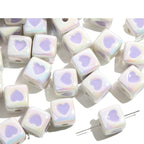 Plating Heart Acrylic Square Beads 12mm Glossy Two-Color 50pcs 5