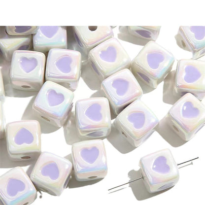 Plating Heart Acrylic Square Beads 12mm Glossy Two-Color 50pcs 5